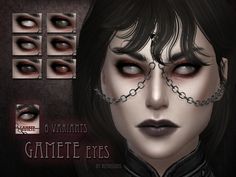 an animated image of a woman's face with chains around her eyes