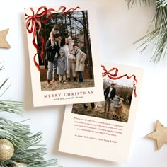 two christmas cards with an image of family on them