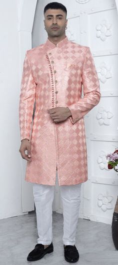 Pink and Majenta color Sherwani in Art Silk fabric with Embroidered, Sequence, Thread work Luxury Pink Sherwani For Transitional Season, Luxury Pink Sherwani With Dupatta, Wedding Sherwani, Wedding Pink, Sequence Work, Silk Wedding, Color Art, Thread Work, Silk Fabric