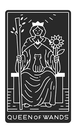 the queen of wands tarot card with an image of a woman holding a cat