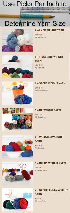 the instructions for how to knit and crochet with yarn in different colors, sizes and