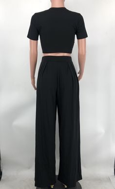 Solid Short Sleeve Crop Tops Wide Leg Pants Suit Wide Leg Pants Suit, 2023 Summer Fashion, Women Crop Top, Wide Leg Pant Suit, Pants Suit, Short Sleeve Cropped Top, Two Piece Sets, Timeless Pieces, Women Crop