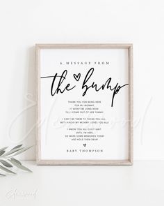 a framed print with the words, message from the bumpp in cursive font