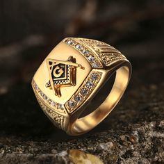 AG Masonic Diamond Stainless Steel Ring01 | Gthic.com Masonic Rings Jewelry For Men, Freemasonry (masonry), Blue Lodge Masonic Rings, Freemason Symbol, Freemason Ring, Masonic Freemason, Exclusive Gift, Steel Ring, Stainless Steel Rings