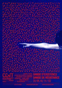 the poster for an upcoming show is shown in red and blue colors, with a woman's arm stretched out