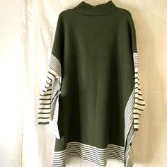 This Chicwish Olive Green And Cream Mock Turtleneck Full Lagen Bodied Sweater Has Striped Border Accents With Domain Sleeves. Very Comfy And Roomy. Nwt Oversized High Neck Knitted Tops, Green High Neck Knit Sweater, Green Oversized Long Sleeve Knit Top, Tweed Sweater, Ombre Cardigan, Vintage Woolrich, Purple Cardigan, Cold Shoulder Sweater, Collar Sweater