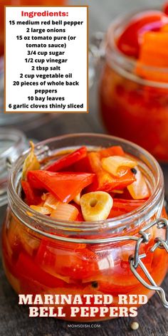 the ingredients for marinated red bell peppers