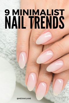 9 Minimalist Nail Trend Ideas to Inspire Your Next Manicure | Combining neutral base polishes with pared-back nail designs and simple details, minimalist nails are the perfect aesthetic for anyone embracing an effortless look. Minimalist nails are timeless, suit every skin tone, and work with short, square, almond, coffin, and ballerina shaped nails. From white to pink and beige to brown, click for our favorite nail looks to make picking your next nail color and design easy. Nail Ideas For Business Women, Nail Colors For Skin Tones, Minimal Nail Art Designs, Minimalist Manicure Ideas, Almond Natural Nail Designs, Sheer Pink Nails With Design, Ballerina Shape Nails Designs, Natural Clean Nails, Acrylic Nails Oval Shape