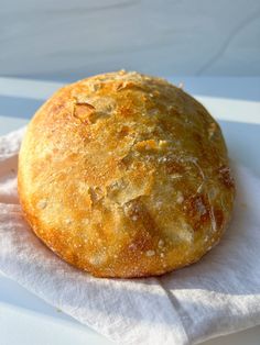 a close up of a bread on a napkin