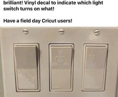 an electrical device with three switches attached to it's sides and the caption says, brilliant vinyl decal to indicate which light switch turns on what have a field day circuit users