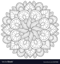 a coloring book page for adults and children with an abstract flower design in black and white