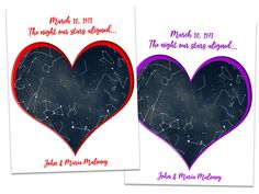 two greeting cards with stars in the shape of a heart, and an astro sign