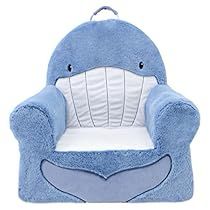 a blue chair with a whale shaped seat on it's back and bottom part