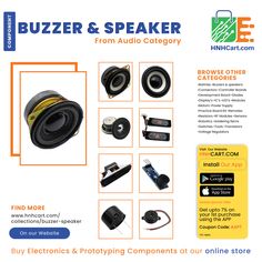 an advertisement for speakers and other electronic components on sale in the store, with information about them