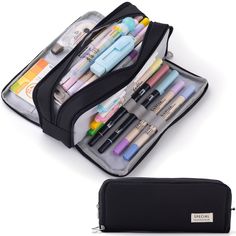 Trendy and capacious, this pencil pouch guarantees great organization; with two large compartments, a transparent front and dedicated organizer panels, you will always know exactly where to find what you are after. Size: M.  Color: Blue.