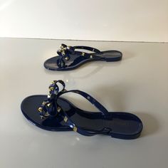 Victoria Adames Sandals Royal Blue Gold Studded Flip Flops Shoes Size 7 New All Man Made Material. Jelly Rubber Rockstud Thong Measurements Heel To Toe: 9.5" Width: 3.5" Heel: Flat Original Box Shows Some Wear. Thanks For Looking! Please Message If You Have Any Questions. Blue Toe Post Sandals For Party, Blue Toe Post Party Sandals, Blue Adjustable Open Toe Jelly Sandals, Blue Open Toe Jelly Sandals With Adjustable Fit, Adjustable Blue Open Toe Jelly Sandals, Blue Adjustable Jelly Sandals With Round Toe, Blue Jelly Sandals With Round Toe For Party, Blue Adjustable Jelly Sandals For Spring, Blue Jelly Sandals For Summer Party