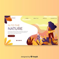 a landing page for a website with an image of a woman walking through the woods