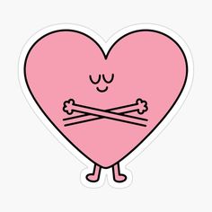 a pink heart with crossed bones sticker