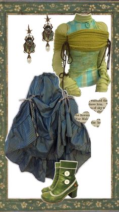 Whimsical green fairy inspired outfit board Pixie Hollow Fairies Outfits, Whimsical Fantasy Outfit, 80s Green Outfit, Honey Outfit Aesthetic, Fairy Core Casual Outfits, Punk Fairy Outfit, Mad Hatter Clothes Inspired Outfits, Outfit Ideas Whimsical, Green Corset Outfit Ideas