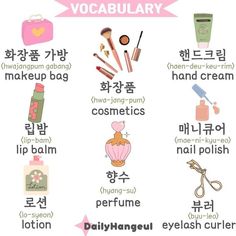 an english poster with various types of cosmetics