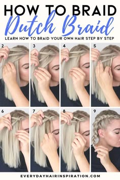 Dutch Braid Your Own Hair, Braid Your Own Hair, Braids Step By Step, How To Braid, Dutch Braid Hairstyles, Braiding Your Own Hair, Dutch Braids, Beautiful Braided Hair, Easy Braids