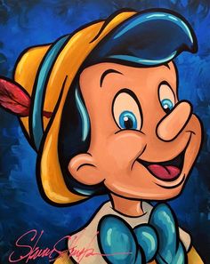 a painting of a cartoon character with blue eyes