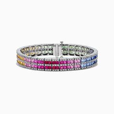 Effy Watercolors 14K Gold Multi Sapphire and Diamond Bracelet, 17.93 TCW Multi Sapphire, Diamond Bracelet, Sapphire, Bracelet, Gold, White