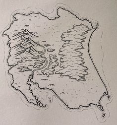 a drawing of a map with trees in the middle and water on the other side