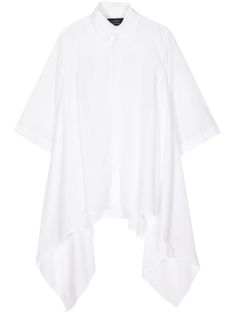 white front button fastening classic collar three-quarter length sleeves asymmetric hem Knightcore Fashion, Bohemian Wedding Guest, Asymmetric Top, White Highlights, Versace Outfit, Yoko London, City Dress, Iconic Bags, Demi Fine Jewelry