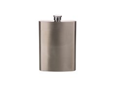 a stainless steel flask is shown on a white background