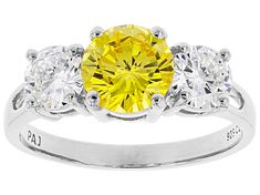 Bella Luce ® yellow sapphire and white diamond simulants 3.61ctw round, rhodium over sterling silver ring. Measures approximately 0.75"L x 0.25"W and is not sizeable. Diamond Simulant, Yellow Sapphire, White Diamond, Sterling Silver Ring, Silver Ring, Sterling Silver Rings, Cubic Zirconia, Sapphire, Silver Rings