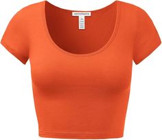 Women's Cotton Basic Scoop Neck Crop Tops Short Sleeve Tops Orange L at Amazon Women’s Clothing store Winnie The Pooh Costume, Crop Top Short Sleeve, Scoop Neck Crop Top, Tops Short Sleeve, Black Jeggings, Flattering Tops, Perfect Pink, Short Sleeve Tops