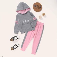 2-piece Hoodie & Pants for Toddler Girl - PrettyKid Cotton Hoodie For Playtime, Pink Cotton Hooded Sets, Hooded Pink Cotton Sets, Pink Cotton Sets For Winter, Pink Hooded Sets For Fall, Pink Cotton Winter Sets, Playful Hooded Winter Sets