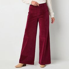 Enjoy style and comfort with these Liz Claiborne women's wide leg pull-on pants. These high-rise wide-leg pants feature a pull-on design that ensures easy wear, making them ideal for casual days. Style with turtleneck and pullover sweaters.Front Style: Flat FrontClosure Type: Button & ZipperFit: Regular FitPockets: 2 Back Slip Pockets, 2 Side Slip PocketsRise: High RiseFiber Content: 98% Cotton, 2% SpandexFabric Description: VelvetLining: UnlinedInseam: 31 InLeg Style: Wide LegCare: Tumble Dry, Teacher Clothes, Fall Flannel, Winter Fashion Outfits Casual, Tall Pants, Petite Pants, Perfect Love, Colored Pants, Teacher Outfits, Country Outfits