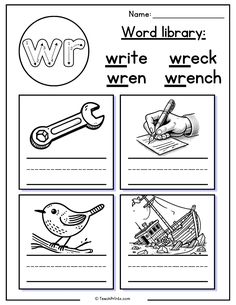 worksheet for the word workbook with pictures and words to help students learn how to