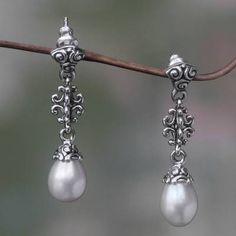 Unique Cultured Pearl and Silver Dangle Earrings - Sacred Dance | NOVICA Pearl Dangle Earrings, Long Silver Necklace, Gothic Accessories, Sterling Silver Rings Bands, Freshwater Pearls Earrings, Silver Dangle Earrings, Pearl Earrings Dangle, Lovely Jewellery, Silver Earrings Dangle