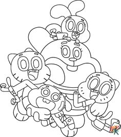 cartoon character coloring pages for kids to print out and color with the characters in black and white