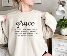 "Grace Shirt, Grace Definition Shirt, Grace T Shirt, Christian Shirts, Faith shirts, Jesus Shirt, Loved Shirt, Church Shirts, Jesus Shirt 📢Please Check All Photos For Details.   📢Choose Your T-Shirt Size From The Drop-Down Lists Next To The item Picture   📢Choose Of Your T-Shirt Color From The 2nd Picture   📢Use \"Add message to Seller\" link On The Checkout Page To Send me the Following important Details For Your Order's Customization.   📢Shipping Time Varies by location (we are located in Sugar Land, Texas) please consider that our turn around time is 1 to 3 business days.   ⭐Which brand do you use for t-shirts? We use Gildan Soft Style, Bella Canvas Unisex, Rustic United, Outlash, Tees Factory, Hanes, Comfort Color District and Next Level when we have a shortage of stocks for certa Grace Definition, Faith Shirts, Grace Shirts, Definition Shirt, Church Shirt, Jesus Tees, Inspirational Tshirts, Jesus Shirt, Faith Shirt