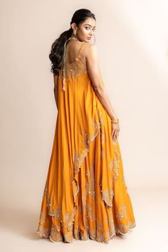 Buy Orange Crepe Hand Embroidery Mirror Work Lehenga And Singlet Top Set For Women by Nupur Kanoi Online at Aza Fashions. Floor-length Palazzo Set With Mirror Work For Reception, Reception Floor-length Palazzo Set With Mirror Work, Designer Navratri Dresses With Gota Work, Sleeveless Lehenga With Mirror Work For Wedding, Gota Work Dress For Reception And Navratri, Wedding Lehenga With Mirror Work Sleeveless, Wedding Lehenga With Mirror Work, Navratri Dresses With Gota Work In Traditional Drape, Sleeveless Anarkali Pre-draped Saree With Mirror Work