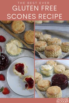 the best ever gluten - free scones recipe with strawberry jam and butter