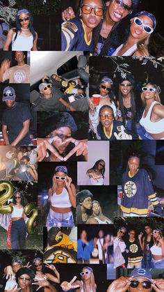 collage of photos with different people and numbers on them, including one woman wearing sunglasses