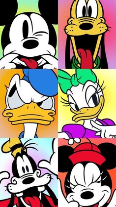 four cartoon characters with different expressions on their faces, one is goofy and the other is donald