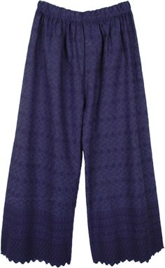 Indigo blue embroidered cotton pants with a scalloped hem and a straight leg silhouette. These densely floral embroidered pants are made from premium combed cotton fabric with moisture management, wicks moisture away and dries quickly to help keep you cool. Breathable mesh fabric because of the fine elaborate machine embroidery provides enhanced cooling. A tailored cut for a perfect fit. These pants are slightly sheer. They will be Capri length or ankle length depending on how tall you are. ; Wa Summer Cotton Bottoms With Embroidered Hem, Indigo Wide-leg Cotton Bottoms, Blue Straight Leg Bottoms With Floral Embroidery, Casual Embroidered Blue Pants, Embroidered Blue Straight Leg Pants, Summer Cotton Pants With Embroidered Hem, Floral Embroidered Relaxed Fit Bottoms For Loungewear, Relaxed Fit Straight Pants With Floral Embroidery, Blue Embroidered Straight Leg Pants