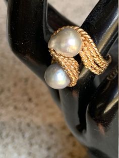 Stunning Vintage 14K YG Tahitian Pearl Ring - Etsy Gold Tahitian Pearl Rings For Wedding, Gold Tahitian Pearl Ring Fine Jewelry, Wedding Tahitian Pearl Ring In Yellow Gold, Wedding Yellow Gold Tahitian Pearl Ring, Tahitian Pearl Ring, Tahitian Pearls, Pearl Ring, Statement Rings