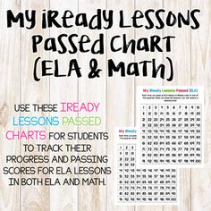 a poster that says, my ready lessons passed chart ela & math use these teachy lessons for students to track their progress and