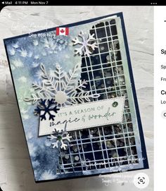 a handmade card with snowflakes on it