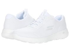 SKECHERS Performance Go Walk Joy - Ecstatic - Women's Shoes : White/Blue : Enjoy long, comfortable walks in the SKECHERS Performance Go Walk Joy - Ecstatic, a lightweight slip-on sneaker that features an Air-Cooled Goga Mat insole and an innovative 5GEN cushioned midsole. The flexible traction outsole provides durability. EZ Fit slip-on design with a stretch-laced front. Breathable athletic engineered mesh upper. Air-Cooled Goga Mat breathable insole with high-rebound cushioning. OrthoLite comfo White Breathable Slip-on Sneakers For Walking, Comfortable White Slip-on Sneakers For Walking, White Fade-resistant Slip-on Sneakers, Functional White Walking Shoes With Comfortable Fit, Comfortable White Functional Walking Shoes, Comfortable Air Cushioned Slip-on Sneakers, Comfortable Air-cushioned Slip-on Sneakers, Comfortable Slip-resistant Athleisure Running Shoes, Slip-resistant Functional Sneakers