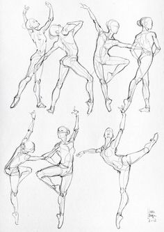 some sketches of people doing different poses