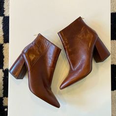 Never Worn! New Without Box. Chic Block Heel Boots With Branded Insole, Brown Pointed Toe Heels With Heel Pull Tab, Brown Ankle-high Heels With Heel Pull Tab, Chic Heels With Heel Pull Tab And Round Toe, Vince Camuto Shoes, Vince Camuto, Bootie Boots, Ankle Boots, Size 10