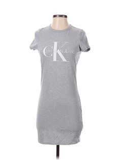 Calvin Klein Casual Dress Size: X-Small Gray Dresses - used. 55% PIMA COTTON, 37% MODAL, 8% SPANDEX, Crew Neck, Knee Length, Short Sleeve | Calvin Klein Casual Dress: Gray Dresses - Used - Size X-Small Calvin Klein Dresses 2022, Calvin Klein Stretch Mini Dress, Spring Bodycon Mini Dress By Calvin Klein, Spring Calvin Klein Bodycon Mini Dress, Casual Knee-length Calvin Klein Dress, Casual Calvin Klein Knee-length Dress, Gray Fitted Crew Neck Dress, Gray Fitted Dress With Crew Neck, Casual Calvin Klein Midi Length Dresses